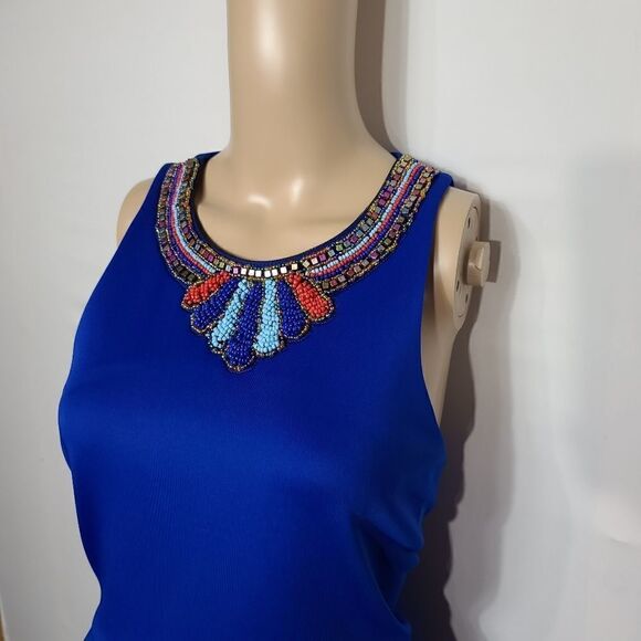 Intense Cobalt Sleeveless Beaded A-Line Dress - Picture 4 of 12